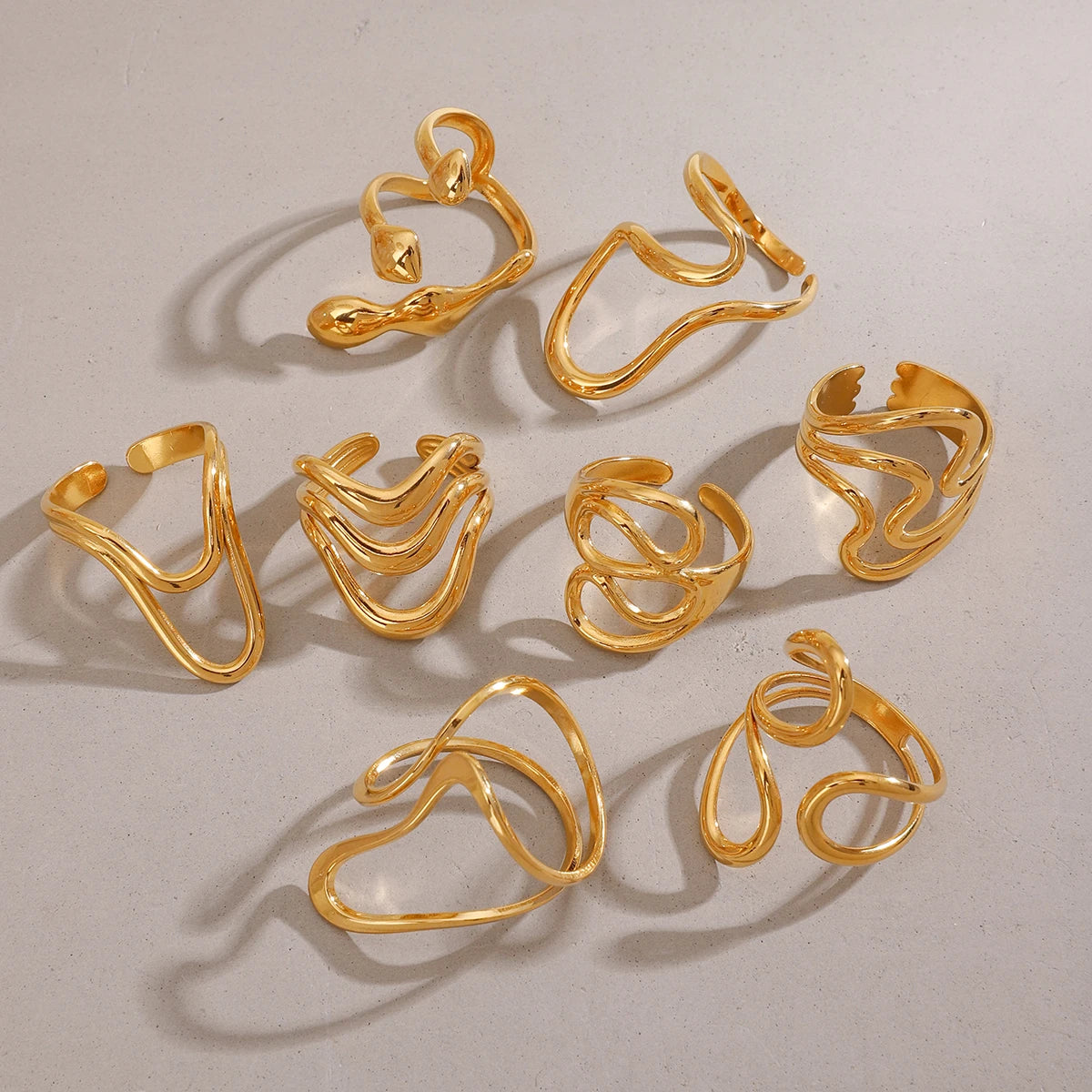18k PVD Gold Plated Stainless Steel Luxury Jewelry Smooth Line Shaped Open Ring