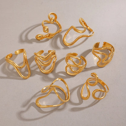 18k PVD Gold Plated Stainless Steel Luxury Jewelry Smooth Line Shaped Open Ring