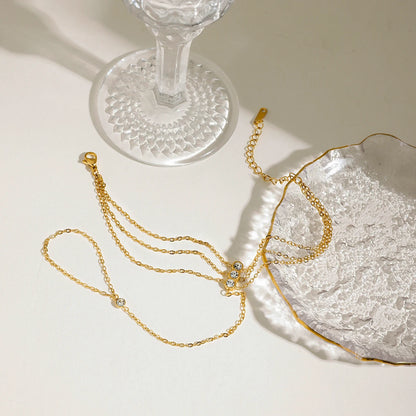 J&D 18K Gold Plated Stainless Steel Bracelets Holiday Fashion Jewelry Three-layer Zircon Hand Chain Finger Bracelet
