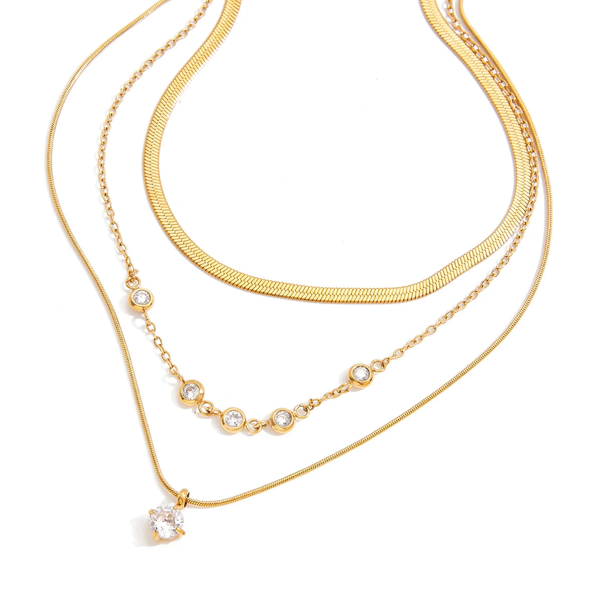 J&D Jewelry Waterproof Stainless Steel 18K PVD Gold Plating Three Layers Round Flat Snake Chain Necklace