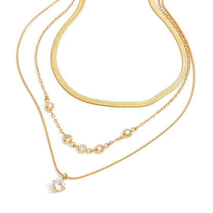 J&D Jewelry Waterproof Stainless Steel 18K PVD Gold Plating Three Layers Round Flat Snake Chain Necklace