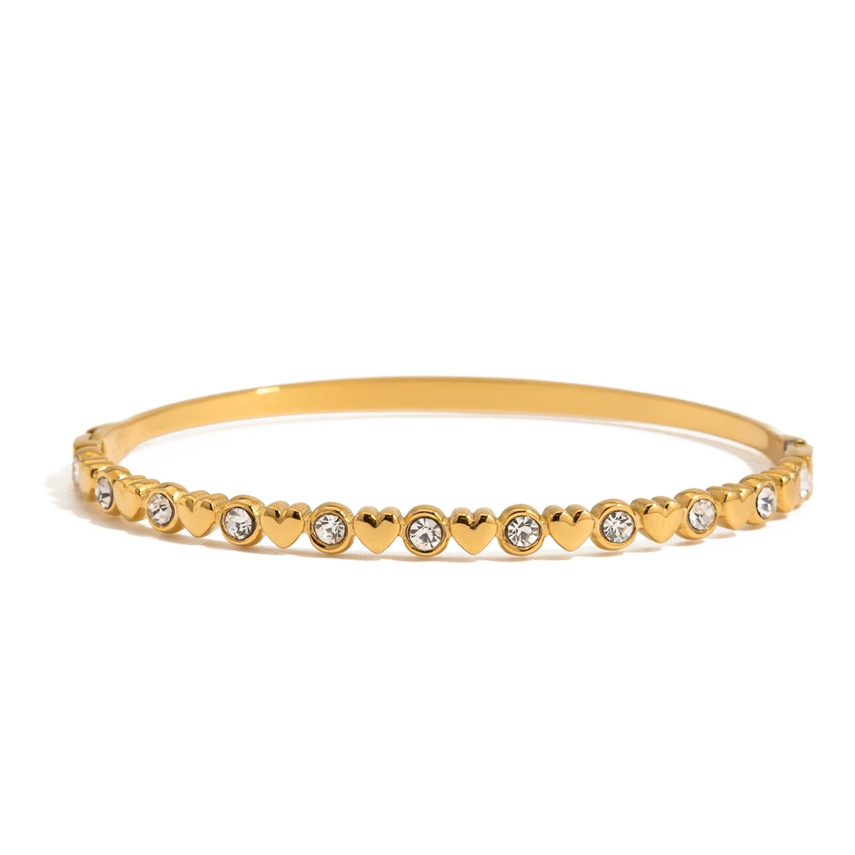 J&D 18K Gold Plate Stainless Steel Bracelet Trendy Romance Heart Zircon Lockable Tennis Bracelets Semi Mount
