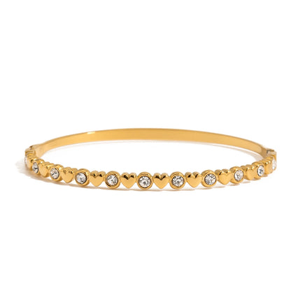 J&D 18K Gold Plate Stainless Steel Bracelet Trendy Romance Heart Zircon Lockable Tennis Bracelets Semi Mount