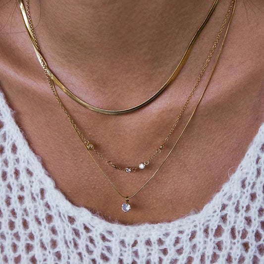 J&D Jewelry Waterproof Stainless Steel 18K PVD Gold Plating Three Layers Round Flat Snake Chain Necklace