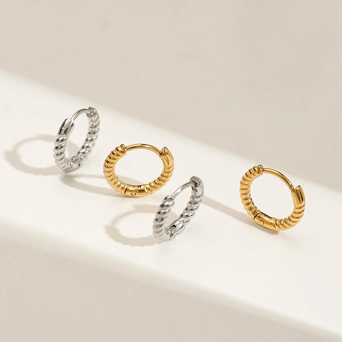 J&D Classic Style Gold Silver Color Simple Trending Casual Twist Coil Hoop Earrings