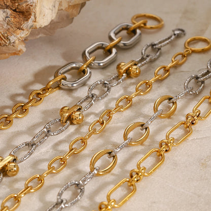 J&D Minimalist Handmade 18K Real Gold Stainless Steel Chain Bracelet Punk Fashion Style Jewelry Bangle
