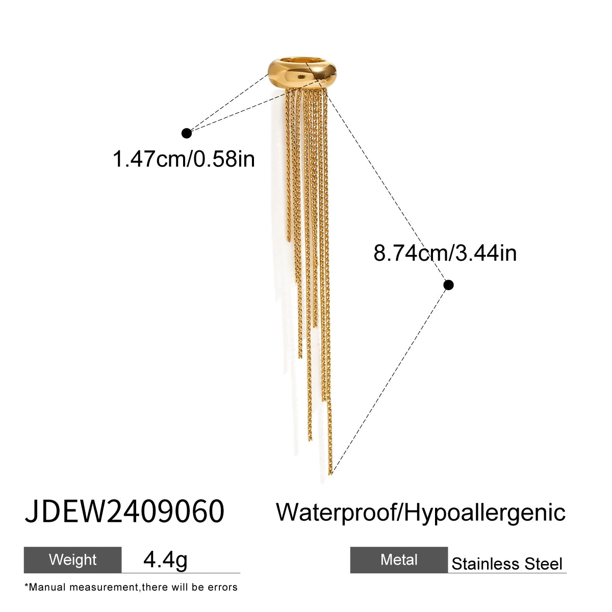 J&D Gold Steel Colored Trending Punk Style Tassel Ear Clip One Piece Ear Cuff