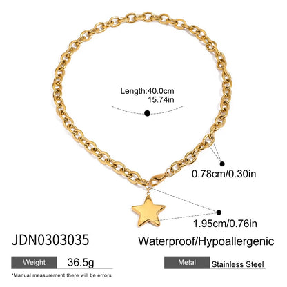 J&D Trendy Fashion Star Necklace 18k Gold Plated Stainless Steel Classic Polished Star Pendant Necklace