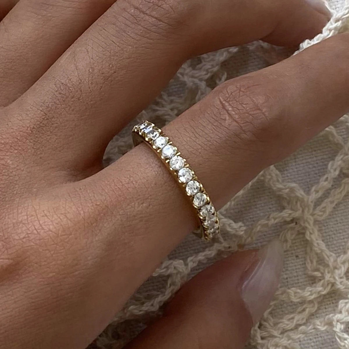 J&D Jewelry Blingbling Zirconia Shiny Ring 18K PVD Gold Plated Stainless Steel Semi-precious Ring for Woman