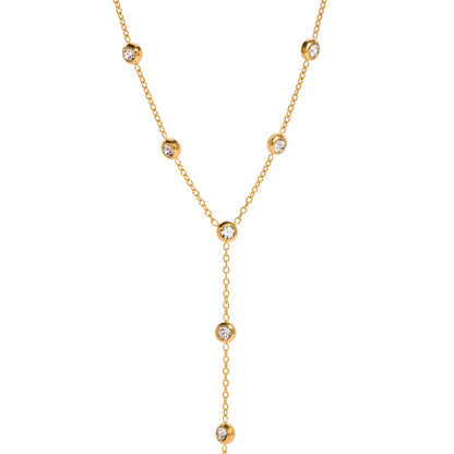 J&D Jewelry Dainty 18K PVD Gold Plated Stainless Steel Cubic Zirconia Long Y Shape Chain Necklace