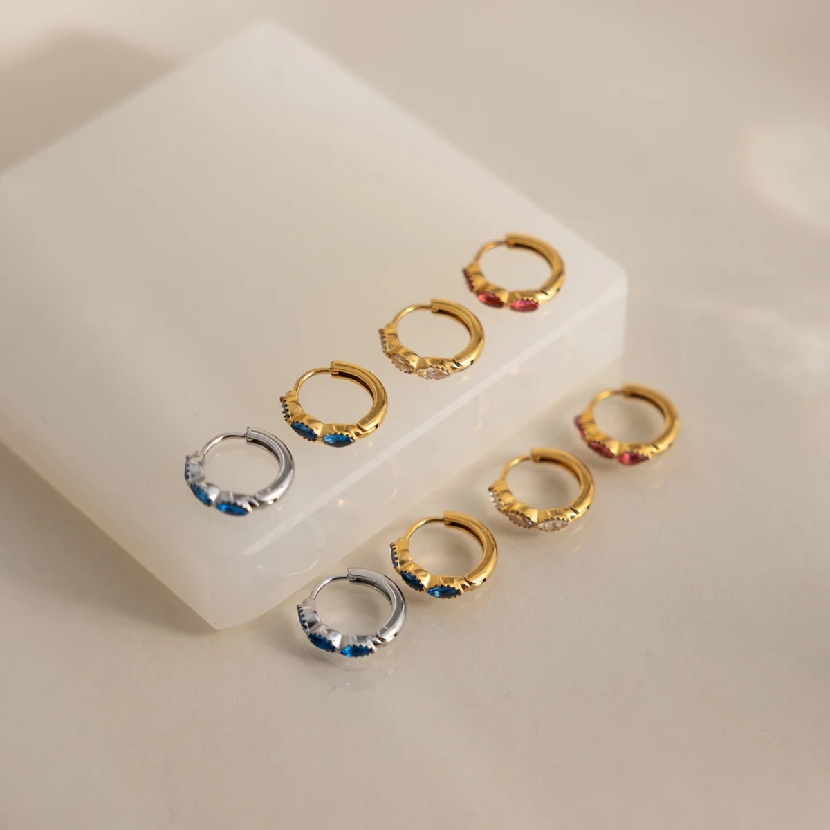 J&D Jewelry Sweet Blue Marquise Zirconia Hoop Earrings 18K Gold PVD Stainless Steel Waterproof Huggie Earrings for Women