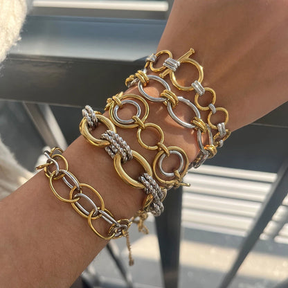 J&D Minimalist Two Tone Chain Bracelet Stackable 18k Gold Plated Chain Dainty Wedding Jewelry Modern Layered Aesthetic Trending