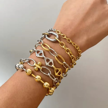 J&D Minimalist Two Tone Chain Bracelet Stackable 18k Gold Plated Chain Dainty Wedding Jewelry Modern Layered Aesthetic Trending