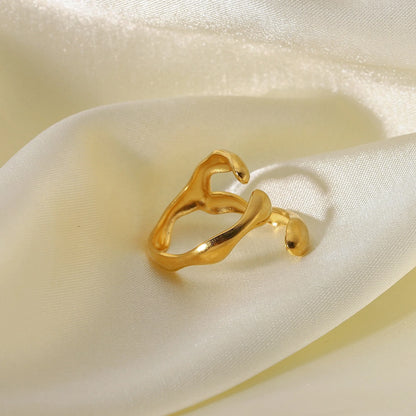 18k Gold Plated Stainless Steel Geometric Oval Hearts Moon Star Snake Hammered Adjustable Rings