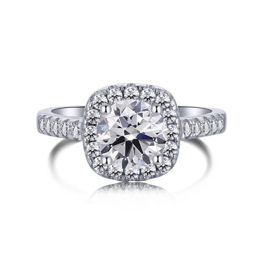 Sterling Silver Iced Square Halo Ring