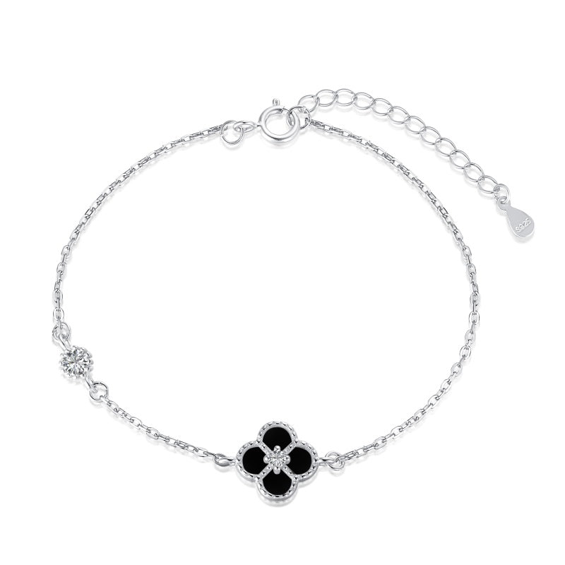 Sterling Silver Black Clover Bracelet