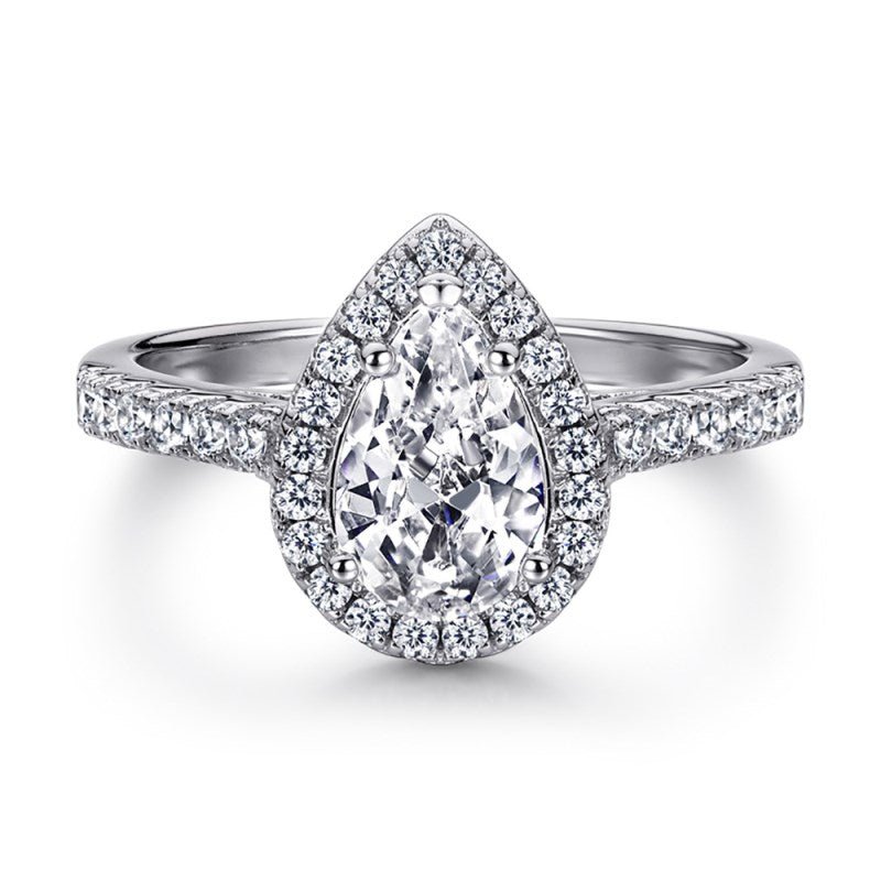 Sterling Silver Pear Halo Aurora Ring