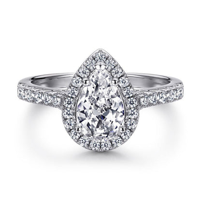 Sterling Silver Pear Halo Aurora Ring
