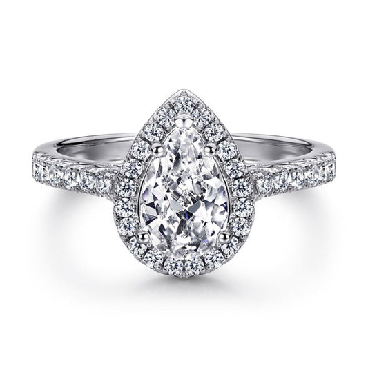 Sterling Silver Pear Halo Aurora Ring