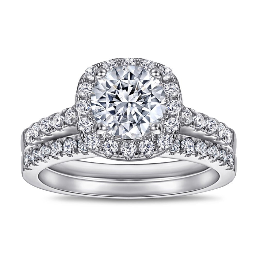 Sterling Silver Luxe Halo Wedding Set