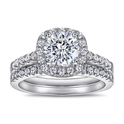Sterling Silver Luxe Halo Wedding Set