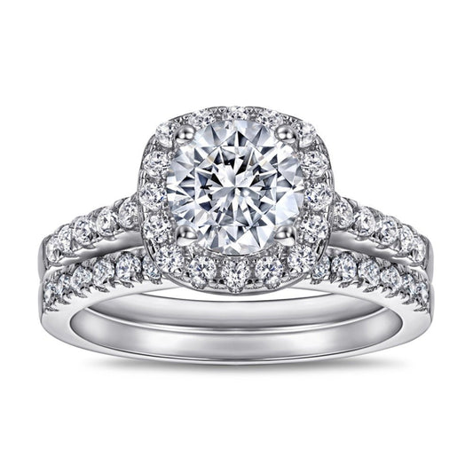 Sterling Silver Luxe Halo Wedding Set